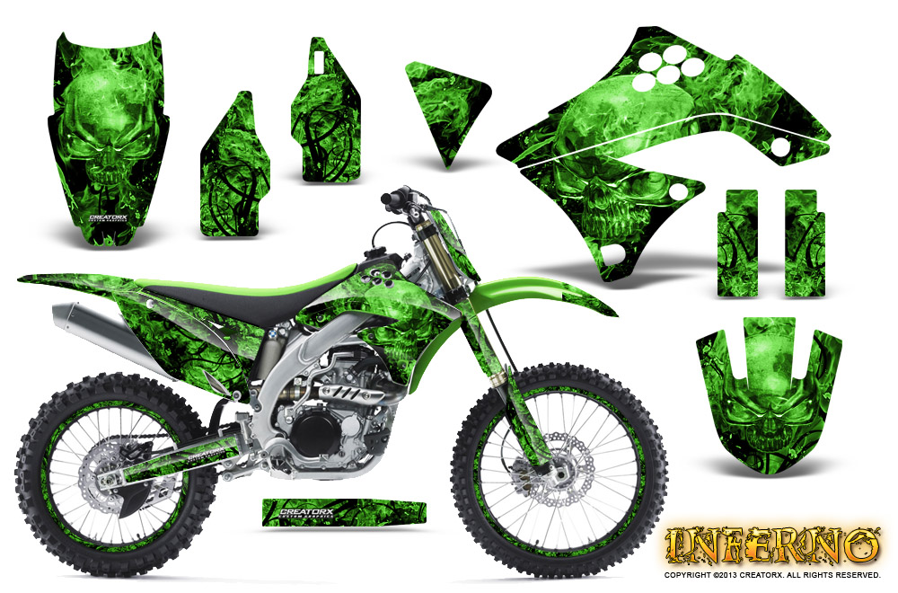 Kawasaki KX450F 09-11 Graphics Kit Inferno Green NP Rims